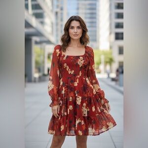 Patrons of Peace Deep Red floral dress in size S